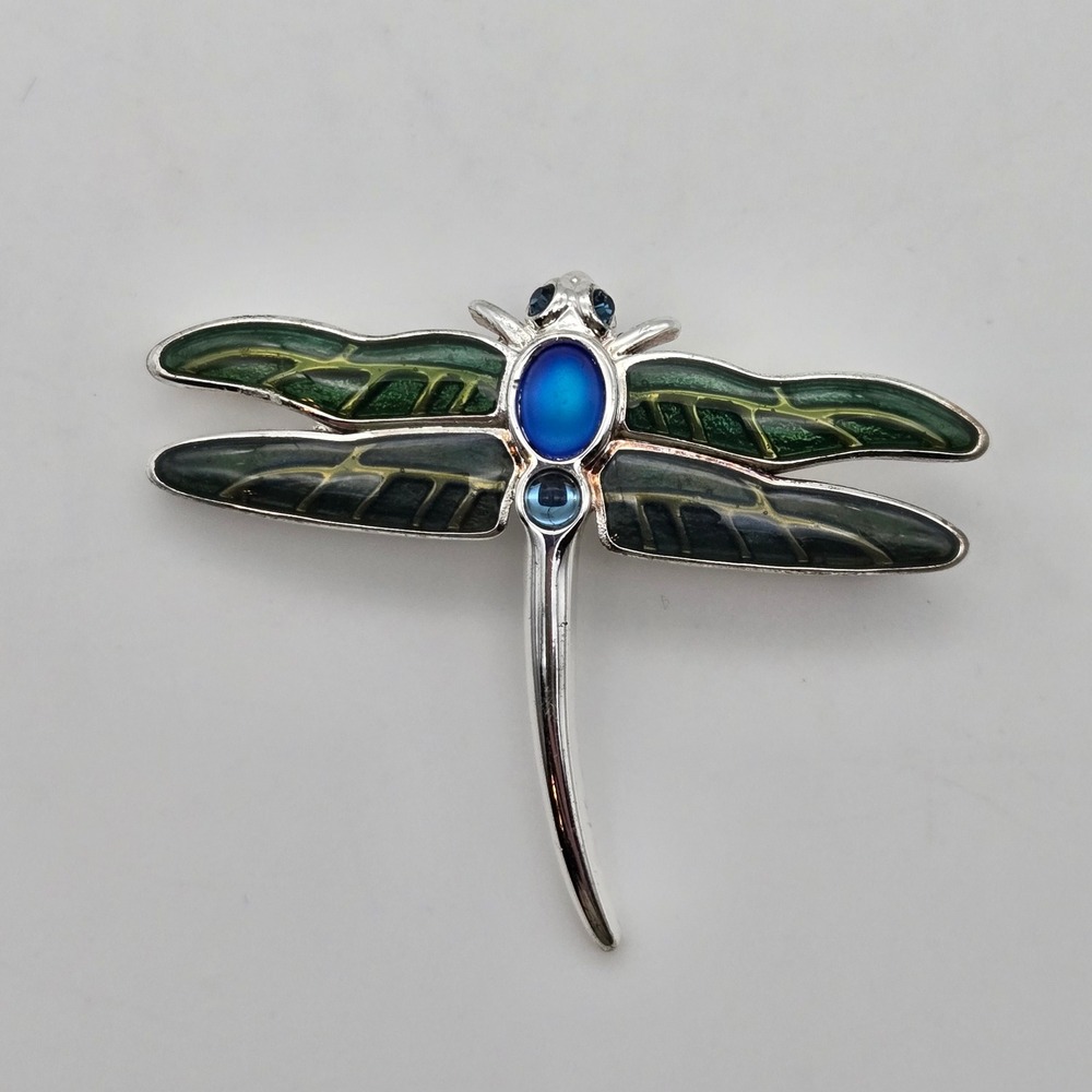 Monet Dragonfly Brooch Pin Green Blue Enamel Silver Tone Vintage Signed - Picture 5 of 10